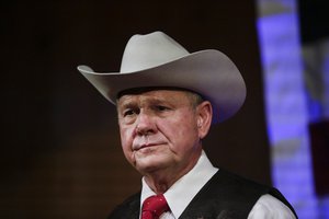 Former Alabama Chief Justice and U.S. Senate candidate Roy Moore speaks at a rally, Monday, Sept. 25, 2017, in Fairhope, Ala.