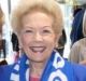 Susan Alberti, right, with ex-Matildas star Amy Duggan at an the AFL women's match earlier this year.