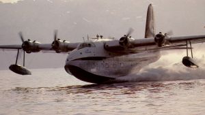 A flying boat taking off from Rose Bay, circa 1938.