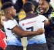 Super Saturday: Fiji celebrate their epic win against New Zealand.