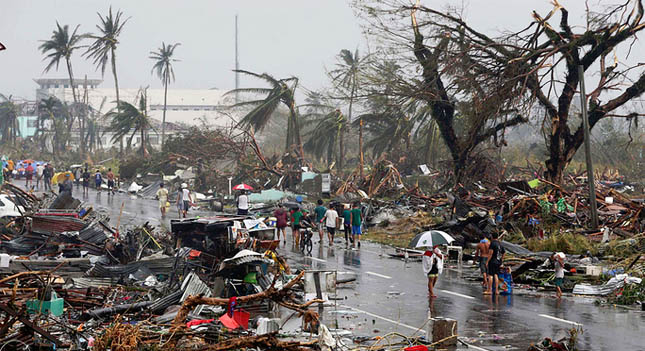 A 'state of calamity' has been declared after the worst storm ever to hit land crossed the Philippines 