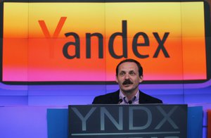 Arkady Volozh, CEO of Yandex, celebrates the initial public offering of his company at the Nasdaq MarketSite, Tuesday, May 24, 2011 in New York. Yandex is a Russian internet search company.