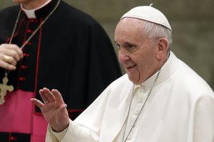 Pope Francis greets faithful during his weekly general audience, in the Pope Paul VI hall, at the Vatican, Wednesday, Jan. 18, 2017.