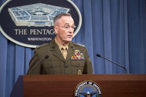 Marine Corps Gen. Joe Dunford, chairman of the Joint Chiefs of Staff, speaks with reporters about recent military operations in Niger Oct. 23, 2017, at the Pentagon