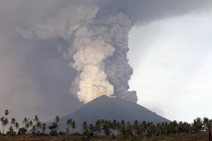 A view of the Mount Agung volcano erupting in Karangasem, Indonesia, Monday, Nov. 27, 2017.