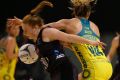 Tough fought: New Zealand's Sam Sinclair and Australia's Liz Watson clash during the second Constellation Cup netball test.