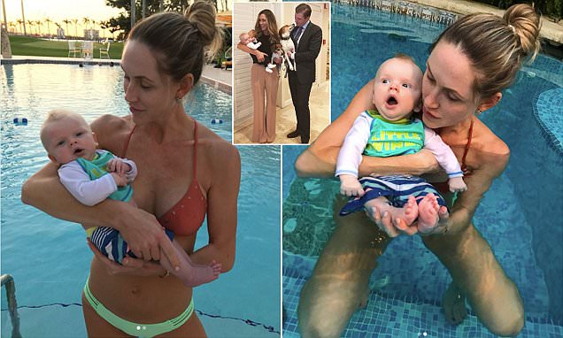 Lara Trump takes baby Luke for a swim in Mar-a-Lago