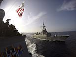 In this Oct. 5, 2016, photo released by the U.S. Navy, the Spanish Navy frigate Alvaro de Bazan, right, cruises alongside the destroyer USS Carney, left, off the coast of Rota, Spain, in the Mediterranean Sea. Bath Iron Works in Bath, Maine, said in November 2017 it is partnering with the Spanish builder of the Alvaro de Bazan on a new design for up to 20 frigates for the U.S. Navy. (Weston Jones/U.S. Navy via AP)