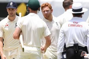 Jonny be good: Bairstow extends his hand instead of his head to Cameron Bancroft as Australia completes victory in the ...