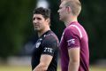 On the line: Manly coach Trent Barrett is ready for anything the Warriors may throw at them.