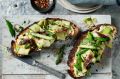 Spring vegetable bruschetta and preserved lemon creme fraiche.