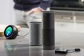 The new Amazon Echo Spot, from left, Echo, Echo Plus, and Fire TV devices sit on display during the company's product ...