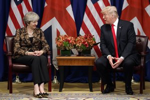 President Donald Trump meets with British Prime Minister Theresa May at the Palace Hotel during the United Nations General Assembly, Wednesday, Sept. 20, 2017, in New York.