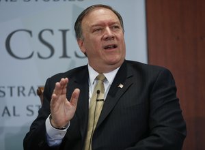 CIA Director Mike Pompeo answers question  at the Center for Strategic and International Studies (CSIS) In Washington, Thursday, April 13, 2017. (AP Photo/Pablo Martinez Monsivais)