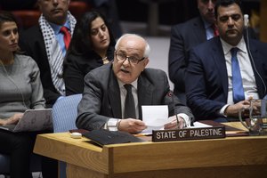 Riyad H. Mansour, Permanent Observer of the State of Palestine to the UN, addresses the Security Council meeting on the situation in the Middle East, including the Palestinian question, New York, 8 December, 2017.