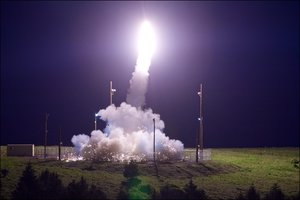 File - A Terminal High Altitude Area Defense, or THAAD, interceptor is launched from the Pacific Spaceport Complex Alaska in Kodiak, Alaska, during Flight Test THAAD-18, July 11, 2017. During the test, the THAAD weapon system intercepted an air-launched intermediate-range ballistic missile target.