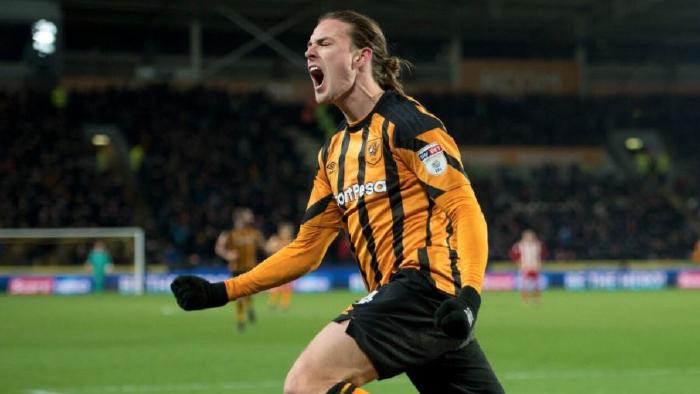 Jackson Irvine celebrates a goal for Hull.