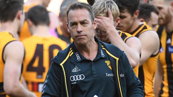 Coach of the Hawks Alastair Clarkson is seen during the Round 17 AFL match between the Geelong Cats and the Hawthorn Hawks at the MCG in Melbourne, Saturday, July 15, 2017. (AAP Image/Julian Smith) NO ARCHIVING, EDITORIAL USE ONLY