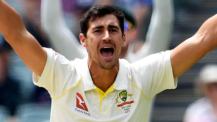 Australian bowler Mitchell Starc appeals the wicket of Dawid Malan on Day 3 of the Second Test match between Australia and England at the Adelaide Oval in Adelaide, Monday, December 4, 2017. (AAP Image/Dave Hunt) NO ARCHIVING, EDITORIAL USE ONLY, IMAGES TO BE USED FOR NEWS REPORTING PURPOSES ONLY, NO COMMERCIAL USE WHATSOEVER, NO USE IN BOOKS WITHOUT PRIOR WRITTEN CONSENT FROM AAP