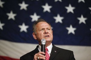 Former Alabama Chief Justice and U.S. Senate candidate Roy Moore speaks at a campaign rally, Tuesday, Dec. 5, 2017, in Fairhope Ala.