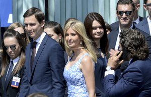 Ivanka Trump arrives with her husband Jared Kushner, senior advisor of President Donald Trump, for U.S. President Donald Trump's speech in Krasinski Square, in Warsaw, Poland, Thursday, July 6, 2017.