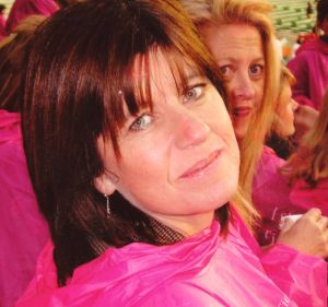 Caroline Wilson (with best friend Corrie Perkin just behind her) at one of the Melbourne Football Club's Pink Lady ...