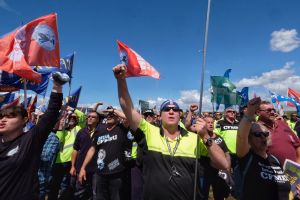 Union members descended on Webb Dock on Friday.