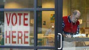 Jim Johnson prepares the facility for voters, Tuesday, Aug. 15, 2017, in Homewood, Ala.