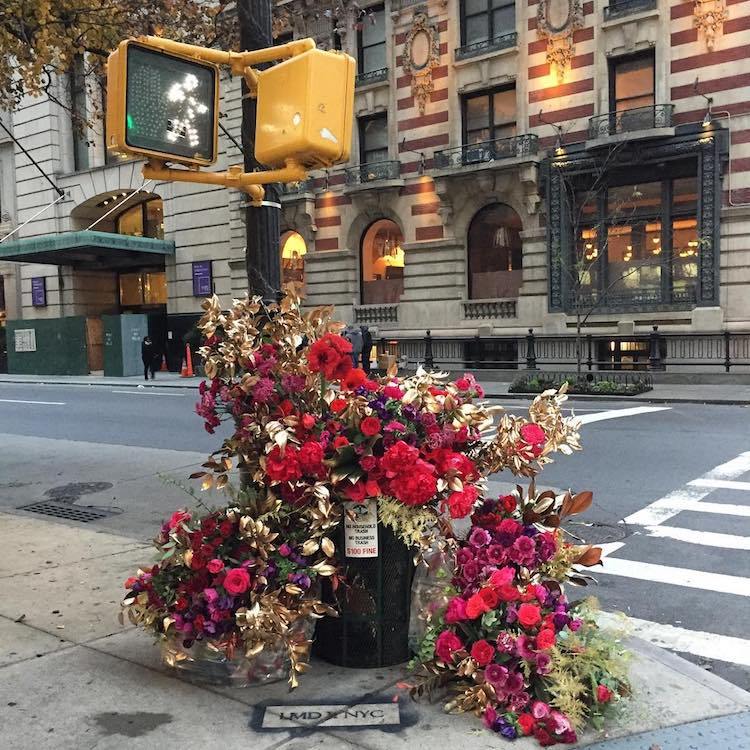 Ephemeral Flowers Regifted From Previous Night’s Parties Overflow in NYC Sidewalk Garbage Cans