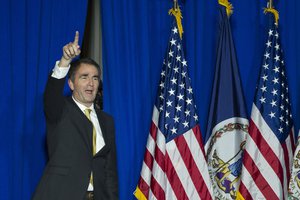 Virginia Gov. elect Ralph Northam walks onstage to celebrate his election at the Northam For Governor election night party at George Mason University in Fairfax, Va., Tuesday, Nov. 7, 2017.