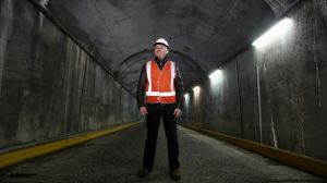 Prime Minister Malcolm Turnbull in a tunnel near the Tumut 2 power station.