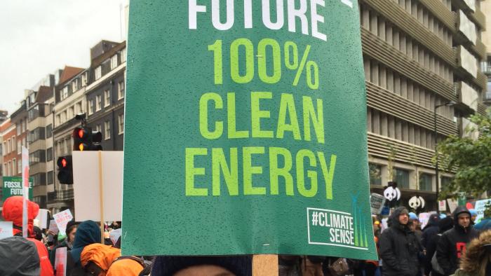 Fossil Free Future Banner on Climate Change March November 29th 2015