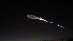 The contrail from a SpaceX Falcon 9 rocket is seen from Pasadena, Calif., about 150 miles east from its launch site in Vandenberg Air Force Base, Calif., on Friday, Dec. 22, 2017.