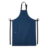 a navy apron