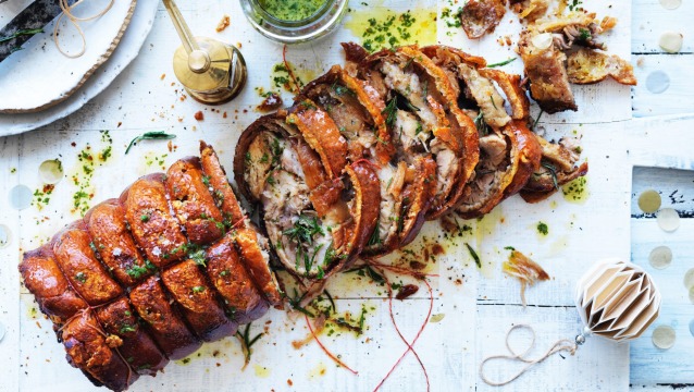  Porchetta served with chimichurri.