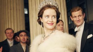 Claire Foy as Queen Elizabeth II  and Matt Smith as Prince Philip in The Crown.