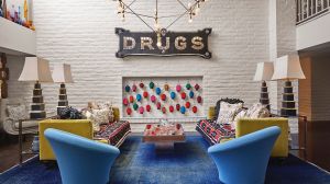 'Drugs' in the lobby of the Parker Palm Springs.