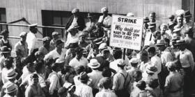 1935: Pickets and striking workers at the Strutwear Knitting Company, Minneapoli