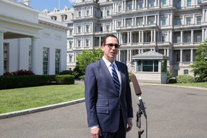 Secretary of the Treasury Steven Mnuchin holding a press conference, Washington, DC