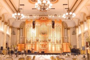 Soaring ceilings and grand chandeliers are defining features of Adelaide Town Hall. Photo: Adelaidetownhall.com.au