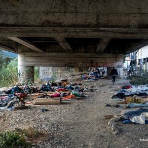 EU border towns: Migrants sleeping under Via Europa, the bridge linking Italy and France in the border town of Ventimiglia. Photo by Fotomovimiento