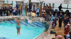 Ocean cruises tend to offer a  more high-octane atmosphere: A passenger jumps into a freezing cold swimming pool while ...