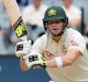 Australia's Steve Smith plays a shot against England during the fifth day of their Ashes cricket test match in ...