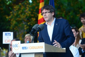 Carles Puigdemont addressing at the Democratic Convergence of Catalonia congress, Barcelona, Spain