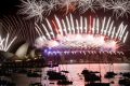 The midnight New Year's Eve fireworks light up Sydney Harbour.