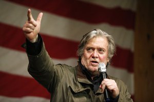 Former White House strategist Steve Bannon speaks during a rally for U.S. Senate hopeful Roy Moore, Tuesday, Dec. 5, 2017, in Fairhope Ala.