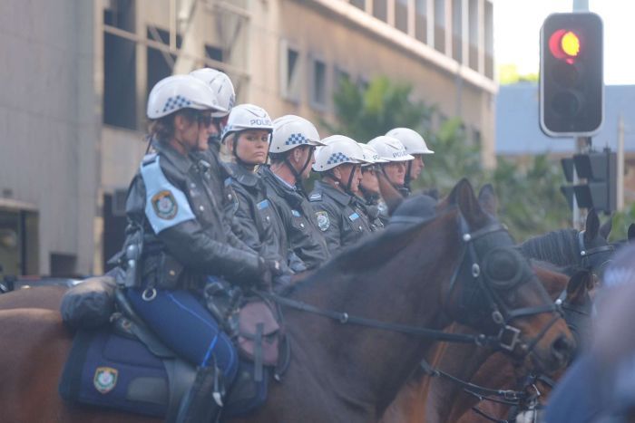 Mounted police at a Reclaim Australia rally