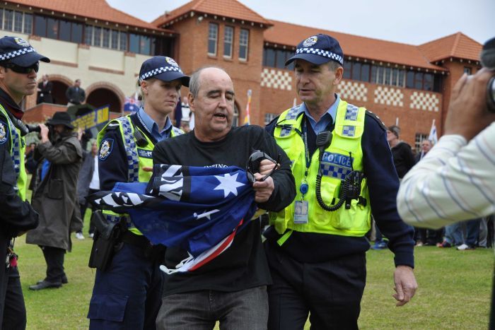 Reclaim protester escorted by police in Perth