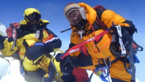 Subhas Paul, left, and his guide, Lakpa Sherpa, at the summit of Mount Everest. Paul did not survive the descent. 