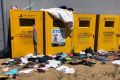 Clothes covered the floor and the top of bins at the Mandurah Good Sammy's.